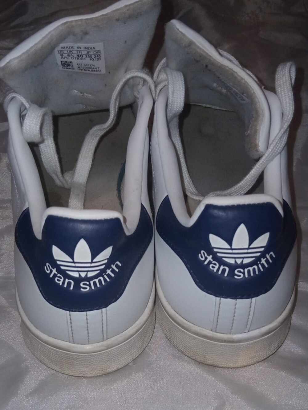 Stan Smith adidas Women's White Sneakers with Blue Tongue Logo - Picture 3 of 8